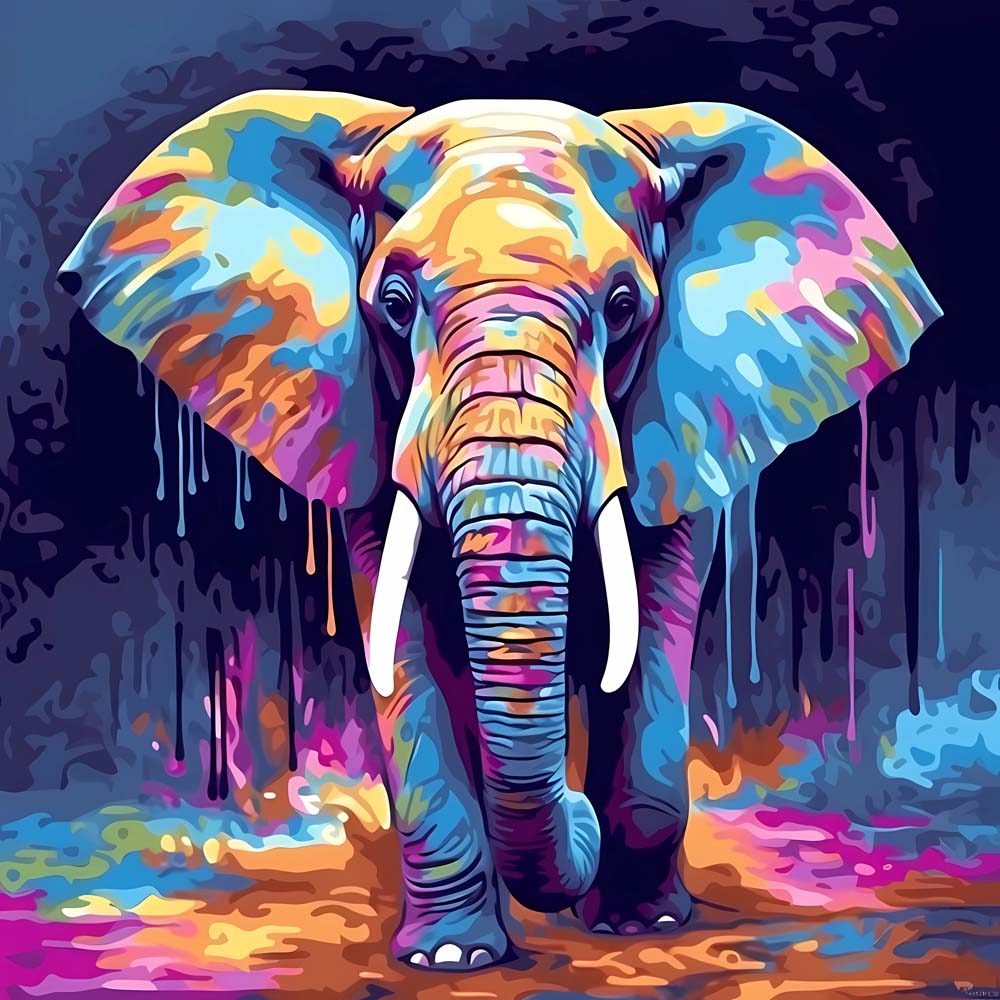 Blauwe en Paarse Olifant Diamond Painting