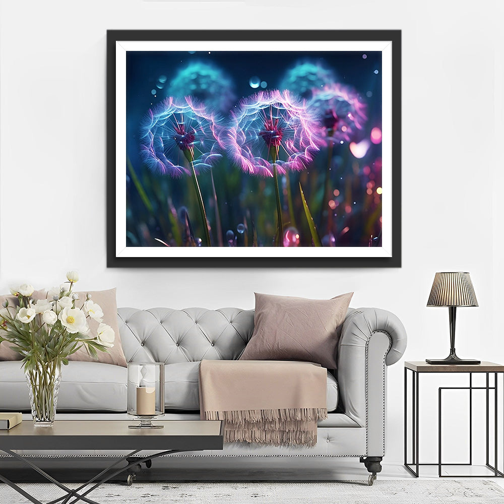 Blauwe en Paarse Paardenbloemen Diamond Painting