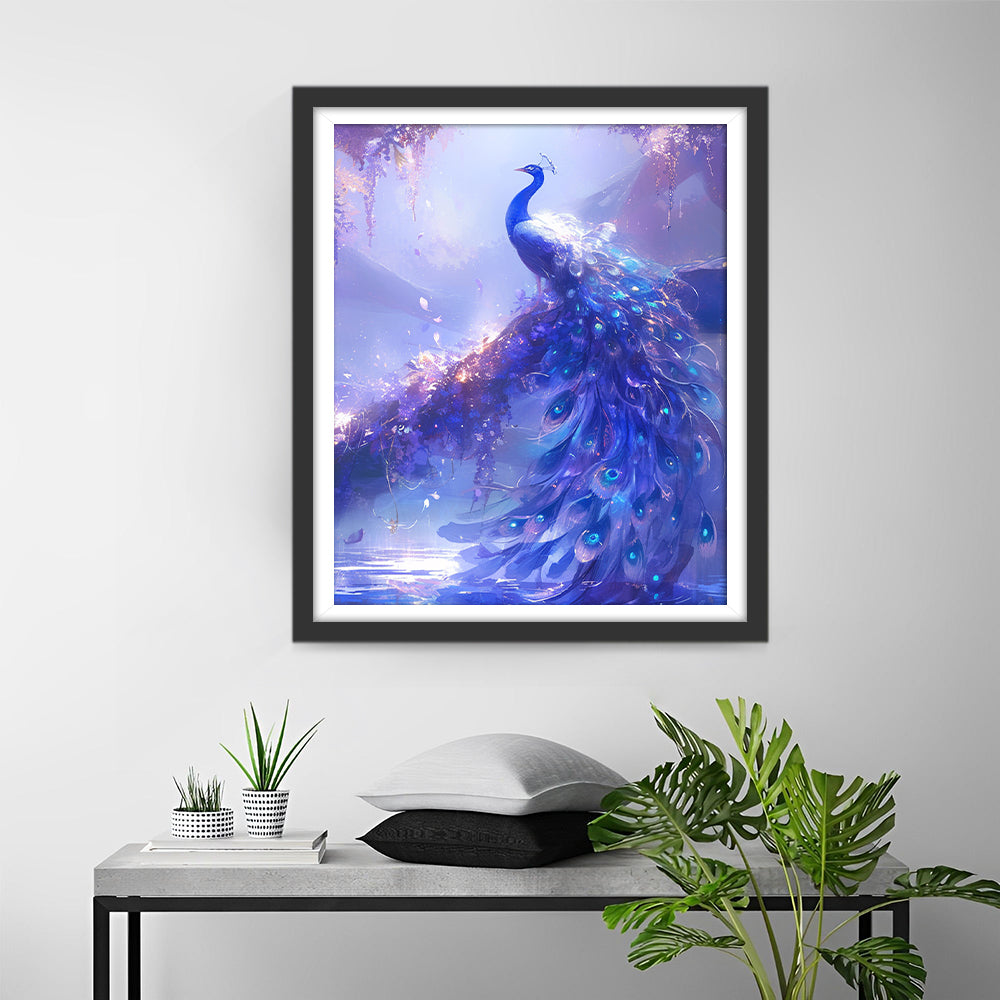 Blauwe en Paarse Pauw in een Dromerig Bos Diamond Painting