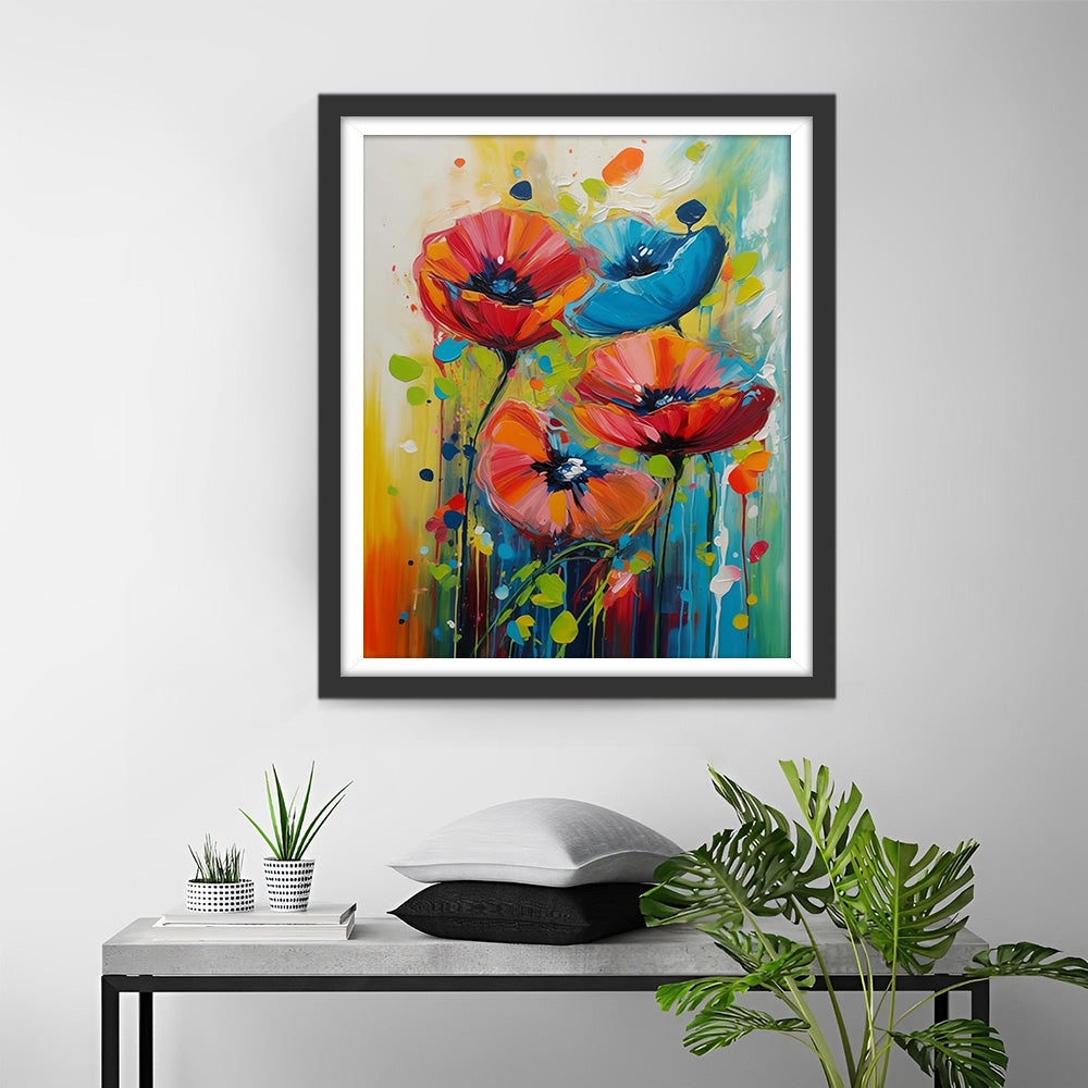 Blauwe en Rode Klaprozen Diamond Painting