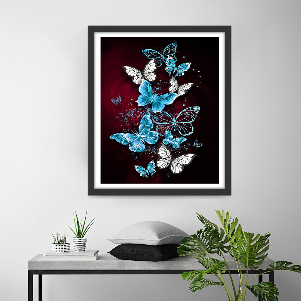 Blauwe en Witte Vlinders Diamond Painting