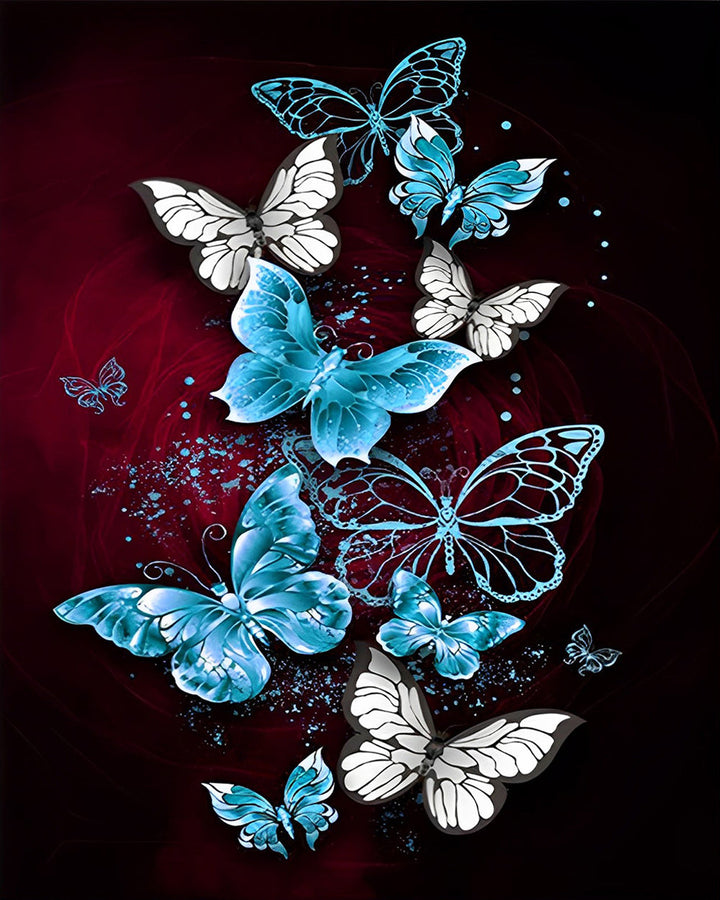 Blauwe en Witte Vlinders Diamond Painting