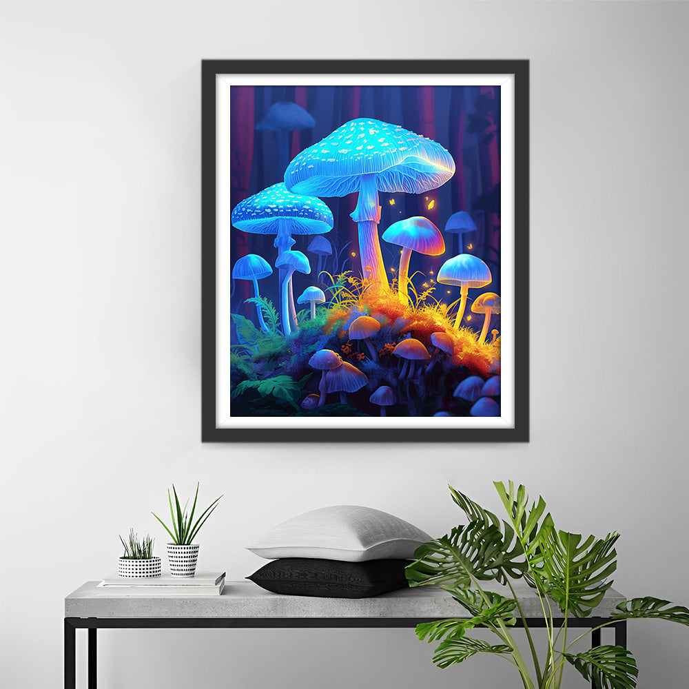 Blauwe Gloeiende Paddenstoelen Diamond Painting