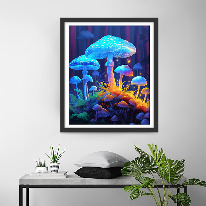 Blauwe Gloeiende Paddenstoelen Diamond Painting