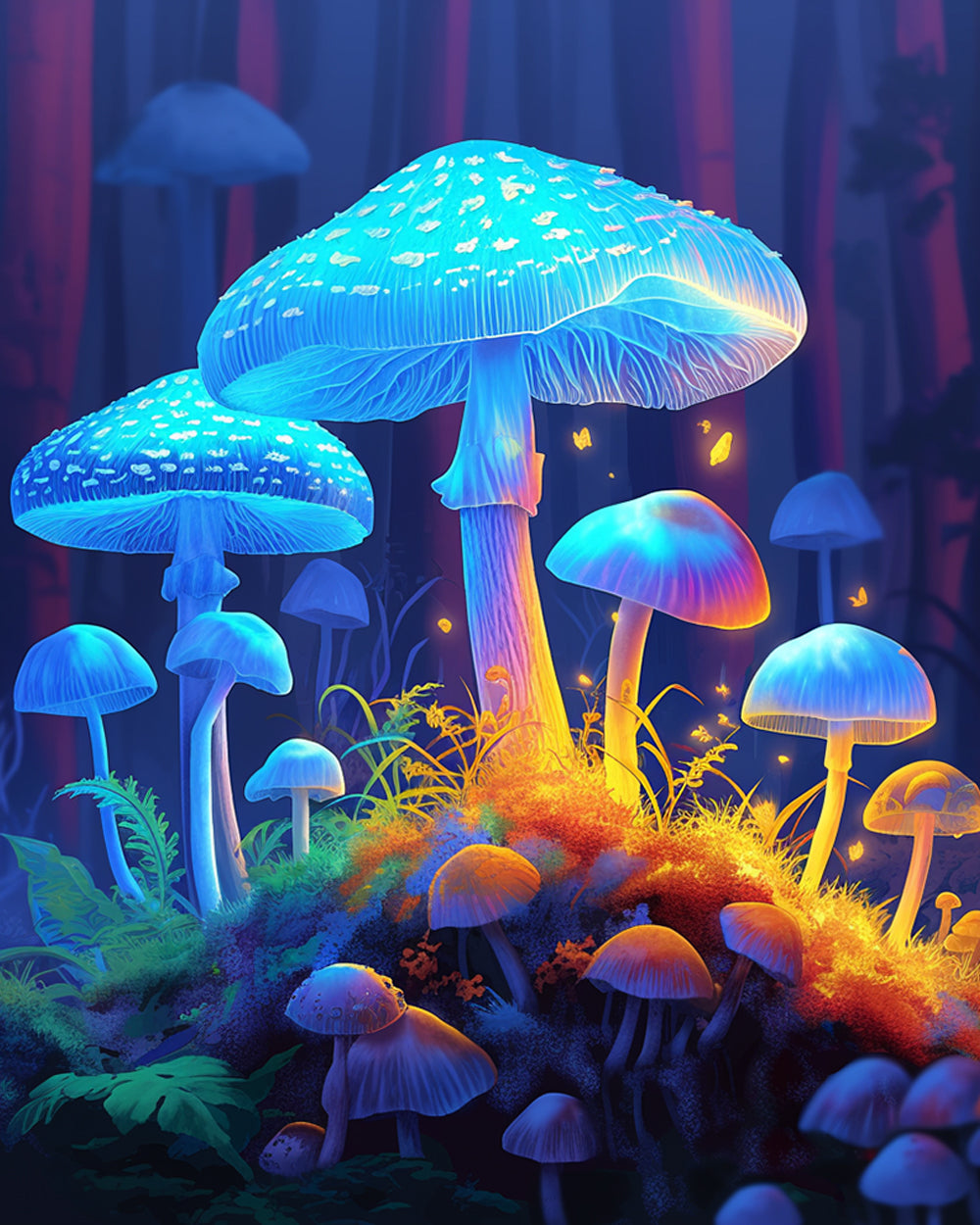 Blauwe Gloeiende Paddenstoelen Diamond Painting