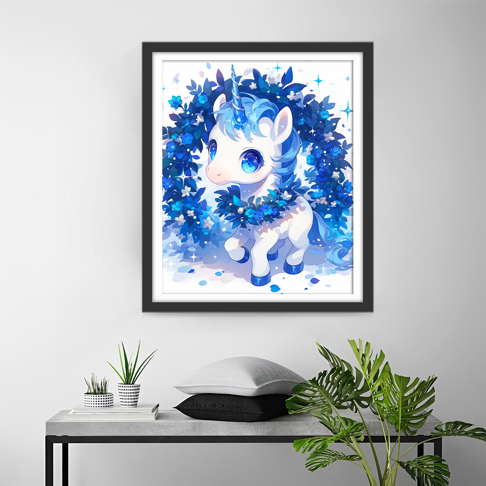 Blauwe Krans en Blauwe Eenhoorn Diamond Painting