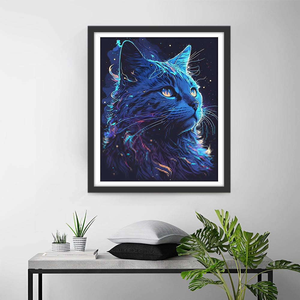 Blauwe Langharige Kat Diamond Painting
