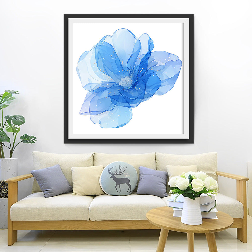 Blauwe Transparante Bloem Diamond Painting