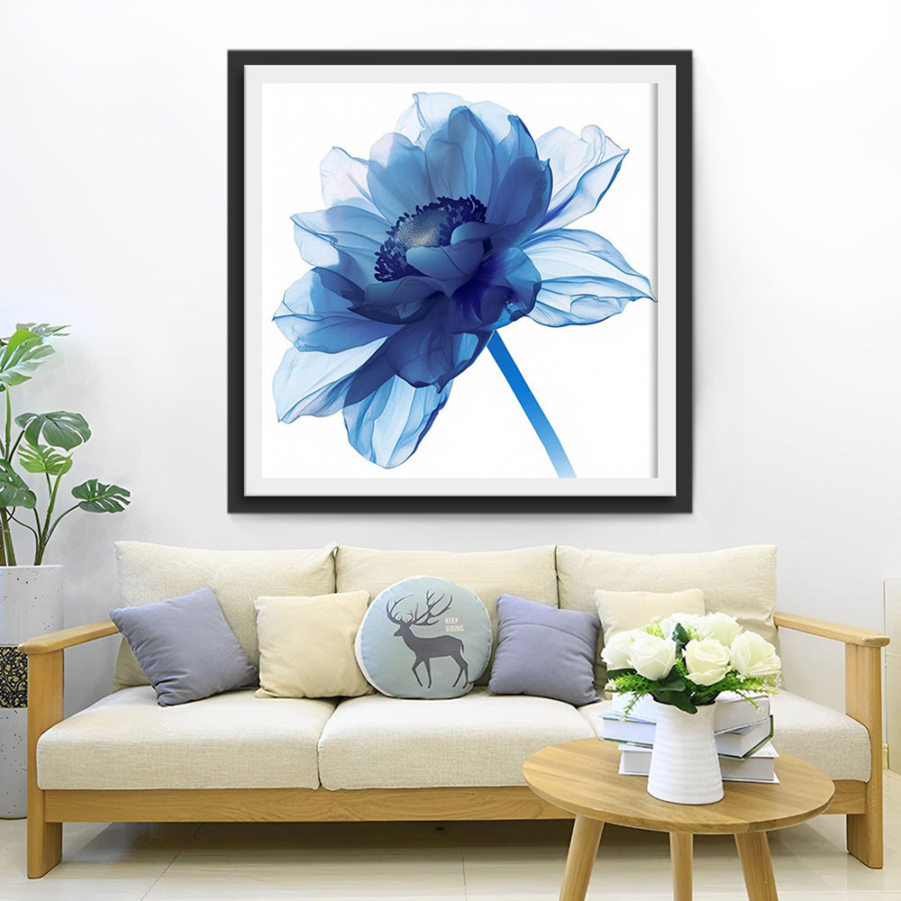 Blauwe Transparante Chrysant Diamond Painting