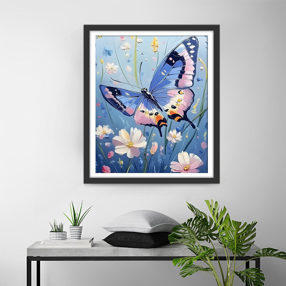 Blauwe Vlinder Vliegend Diamond Painting