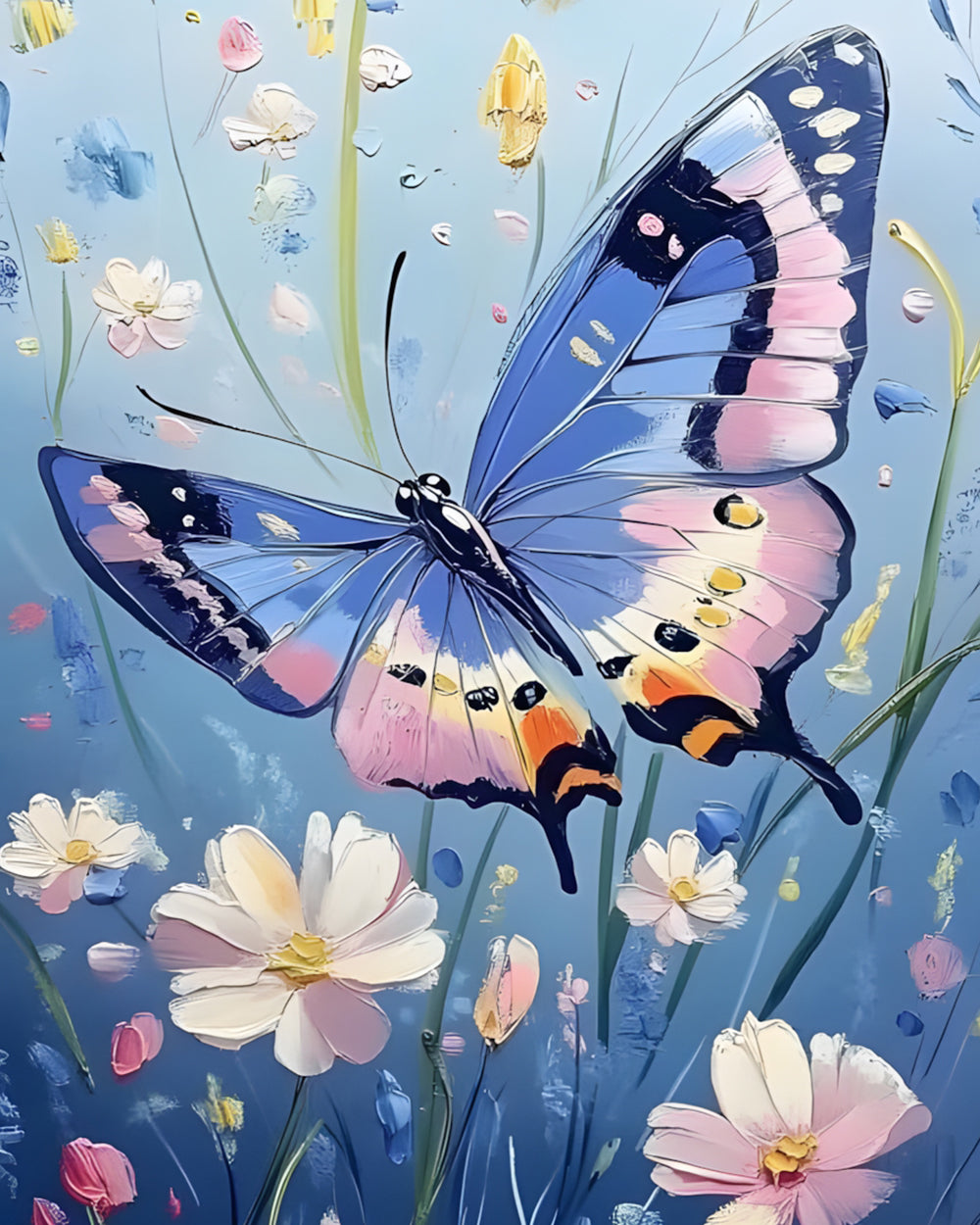 Blauwe Vlinder Vliegend Diamond Painting