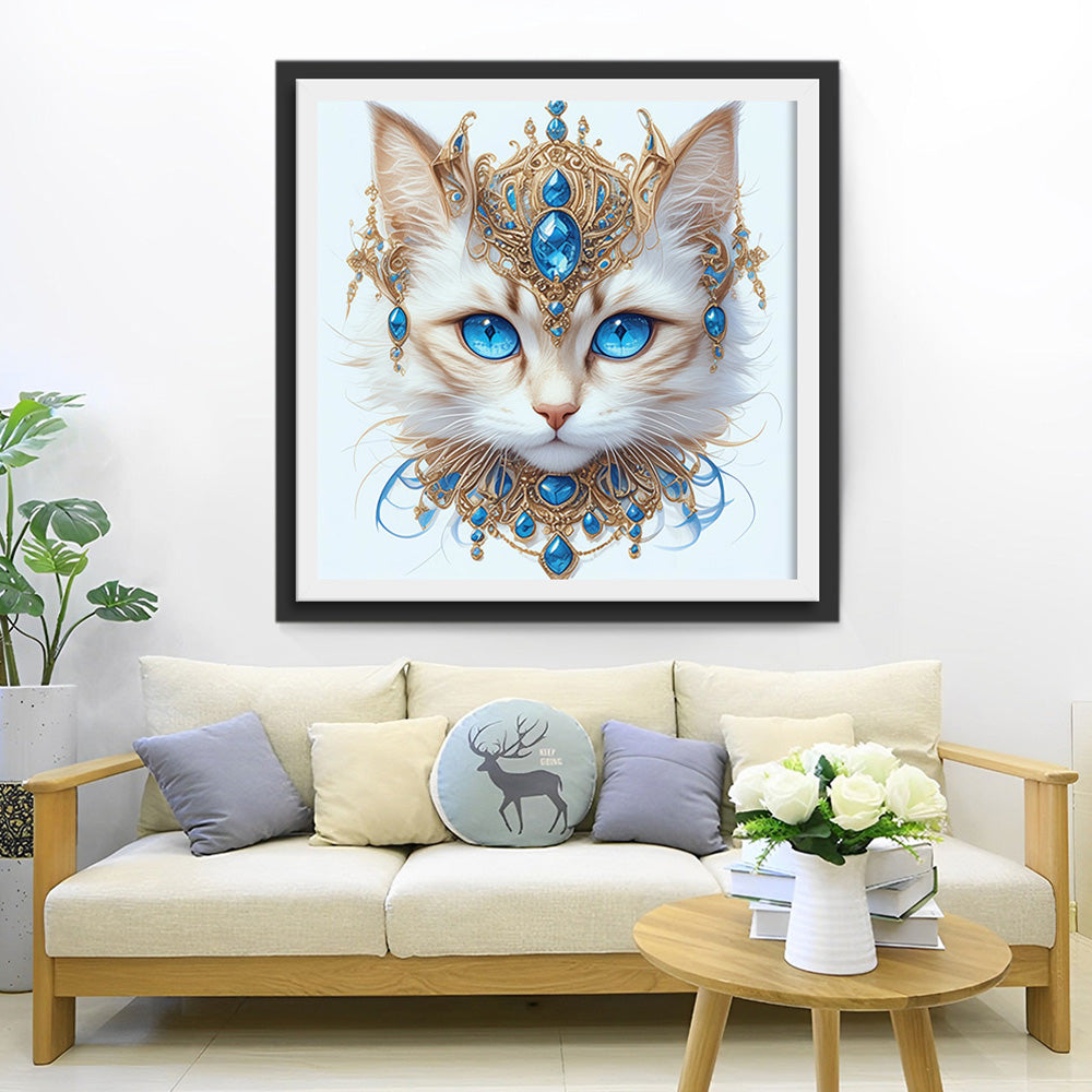 Blauwogige Kat met Juwelen Diamond Painting