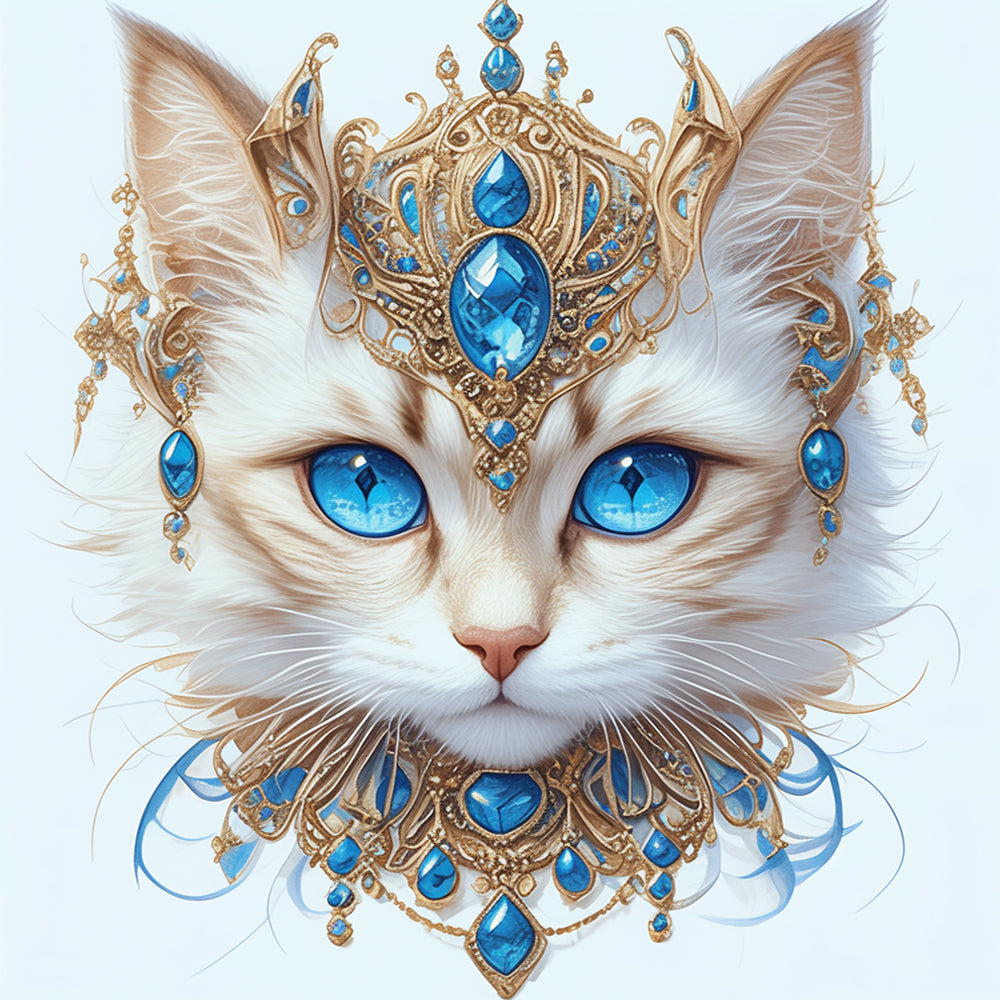 Blauwogige Kat met Juwelen Diamond Painting