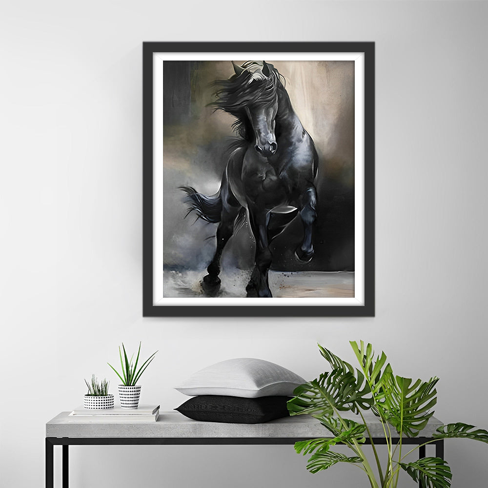 Blij Rennend Donker Paard Diamond Painting