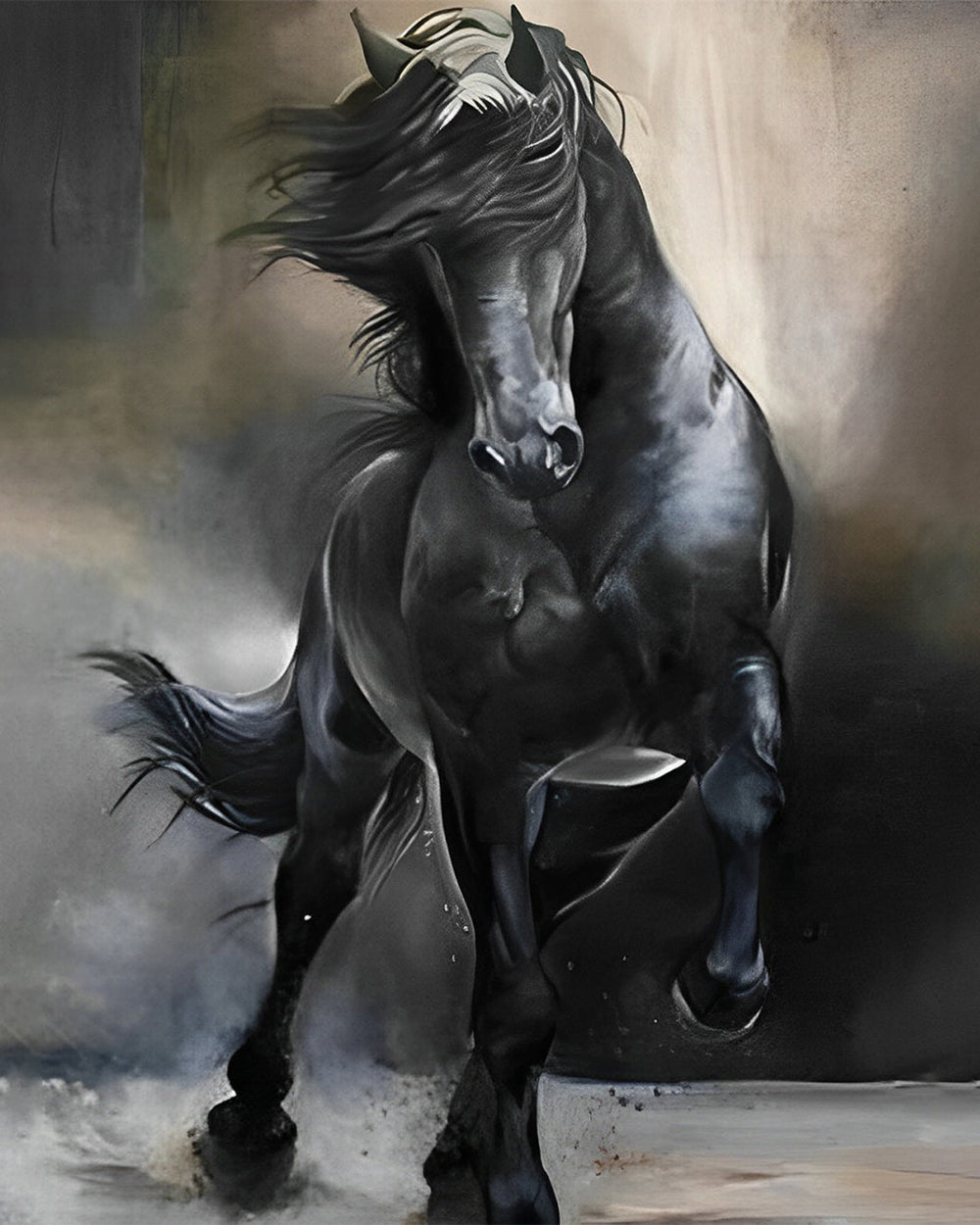 Blij Rennend Donker Paard Diamond Painting