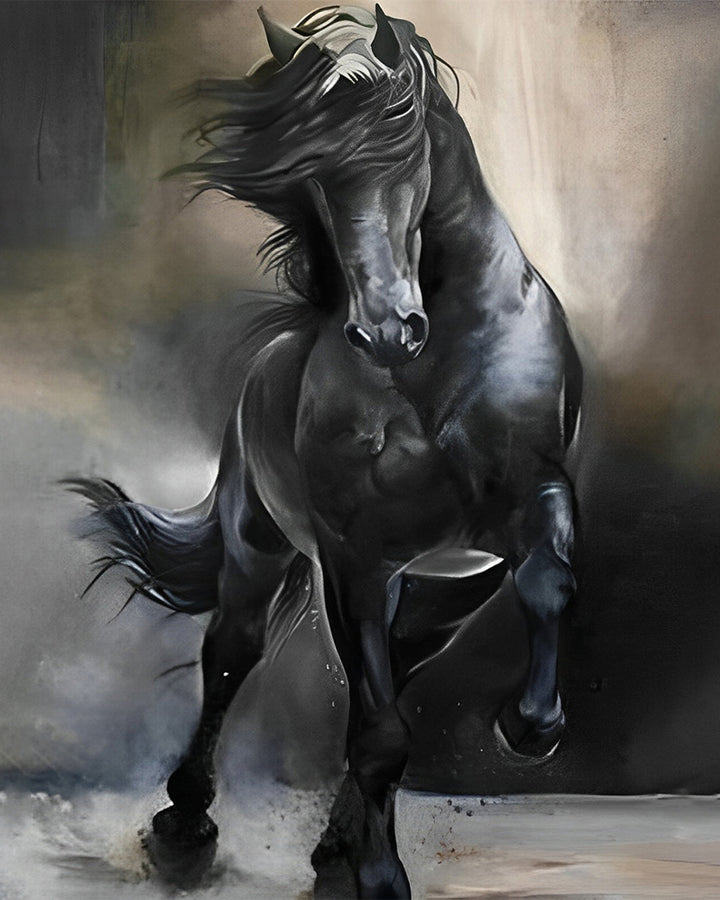 Blij Rennend Donker Paard Diamond Painting