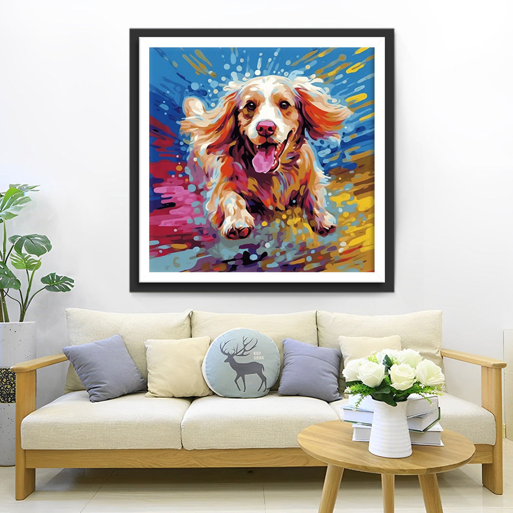 Blije Rennende Hond Diamond Painting