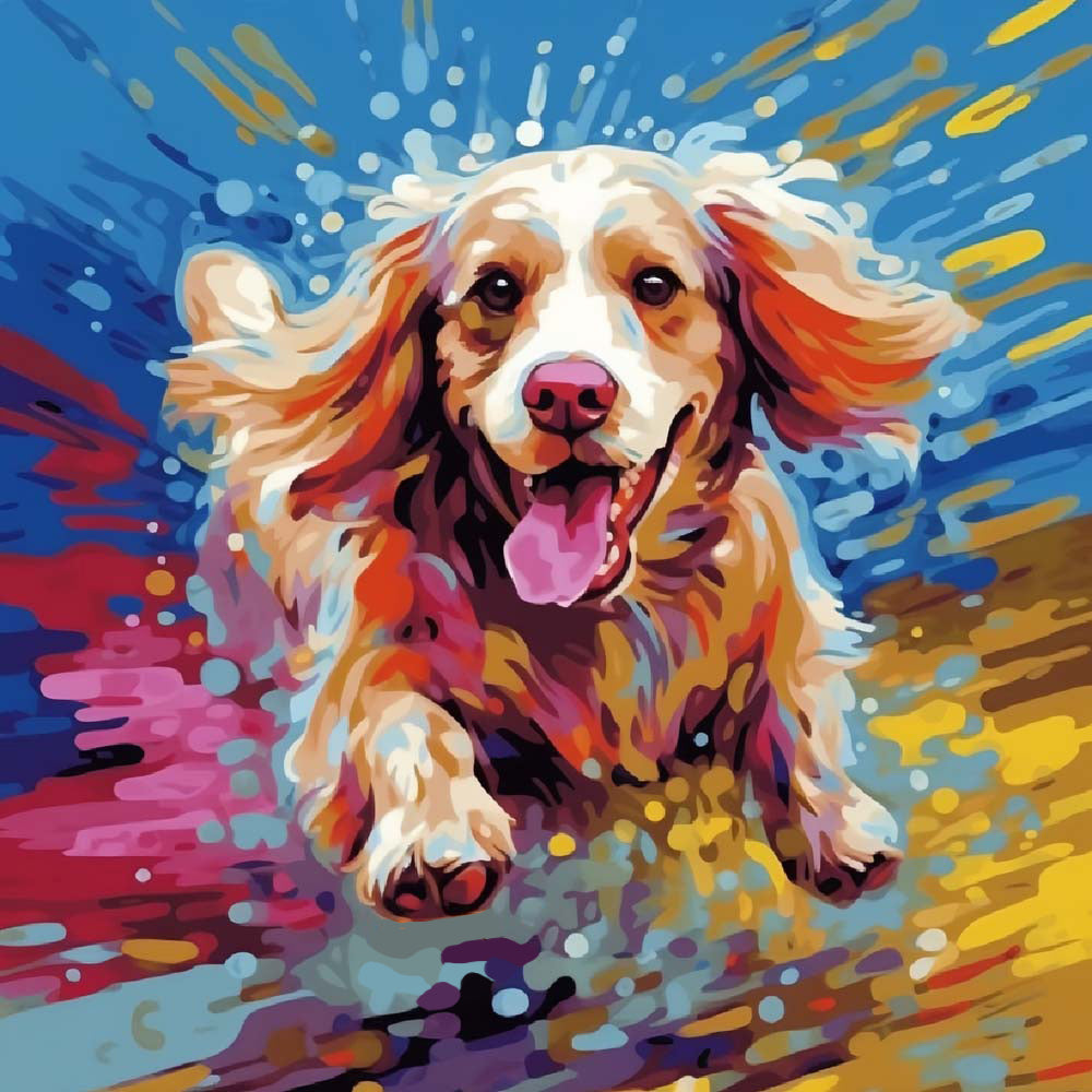 Blije Rennende Hond Diamond Painting