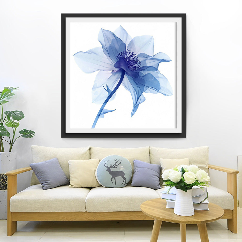 Bloem met Blauwe Meeldraden Diamond Painting