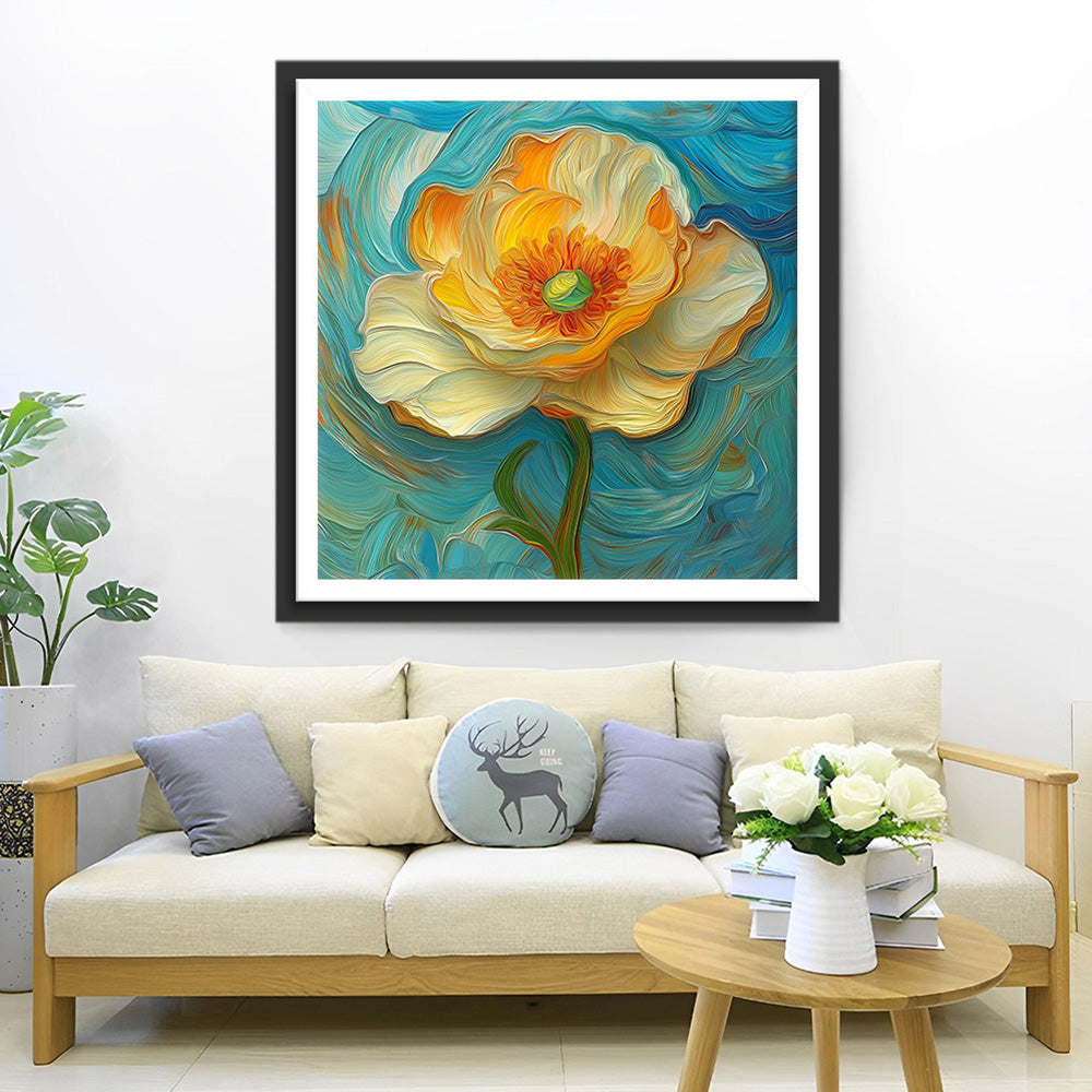 Bloem met Oranje Meeldraden Diamond Painting