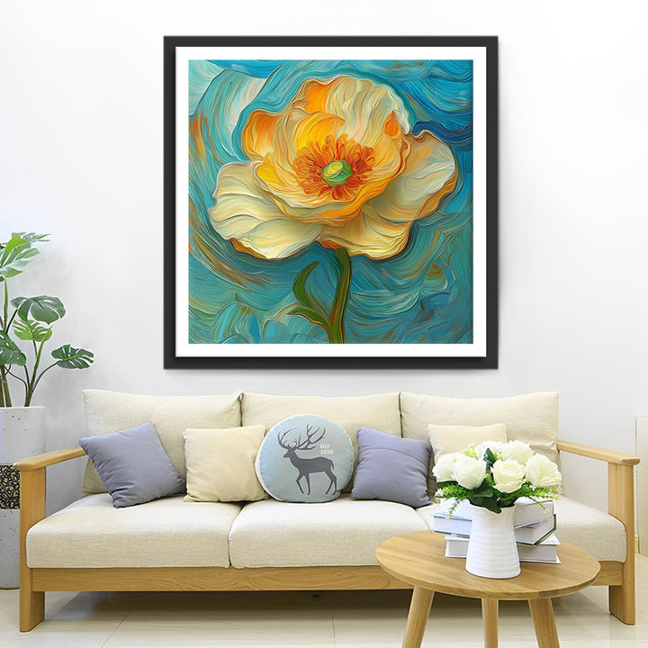 Bloem met Oranje Meeldraden Diamond Painting