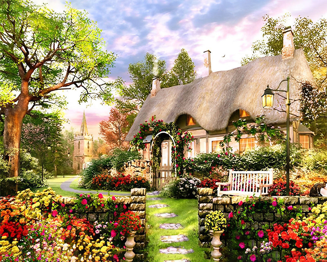 Bloemen en Chalet Diamond Painting