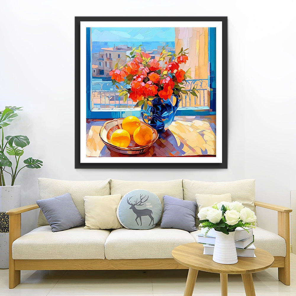 Bloemen en Citroenen op de Tafel Diamond Painting