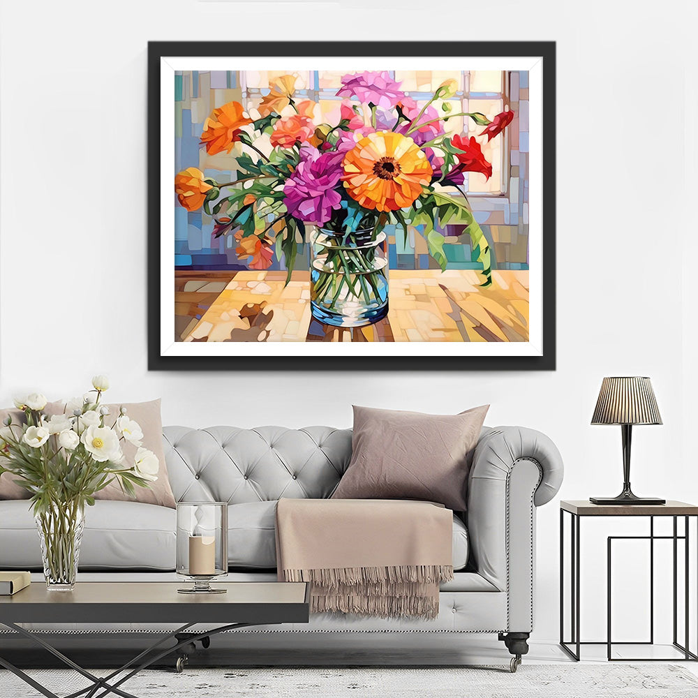Bloemen in een Vaas onder Zonneschijn Diamond Painting
