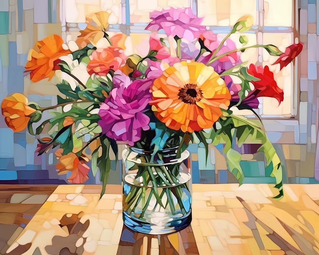 Bloemen in een Vaas onder Zonneschijn Diamond Painting