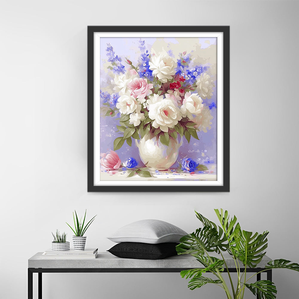 Bloemen in Witte Vaas Diamond Painting