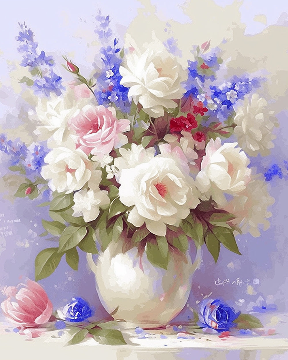 Bloemen in Witte Vaas Diamond Painting