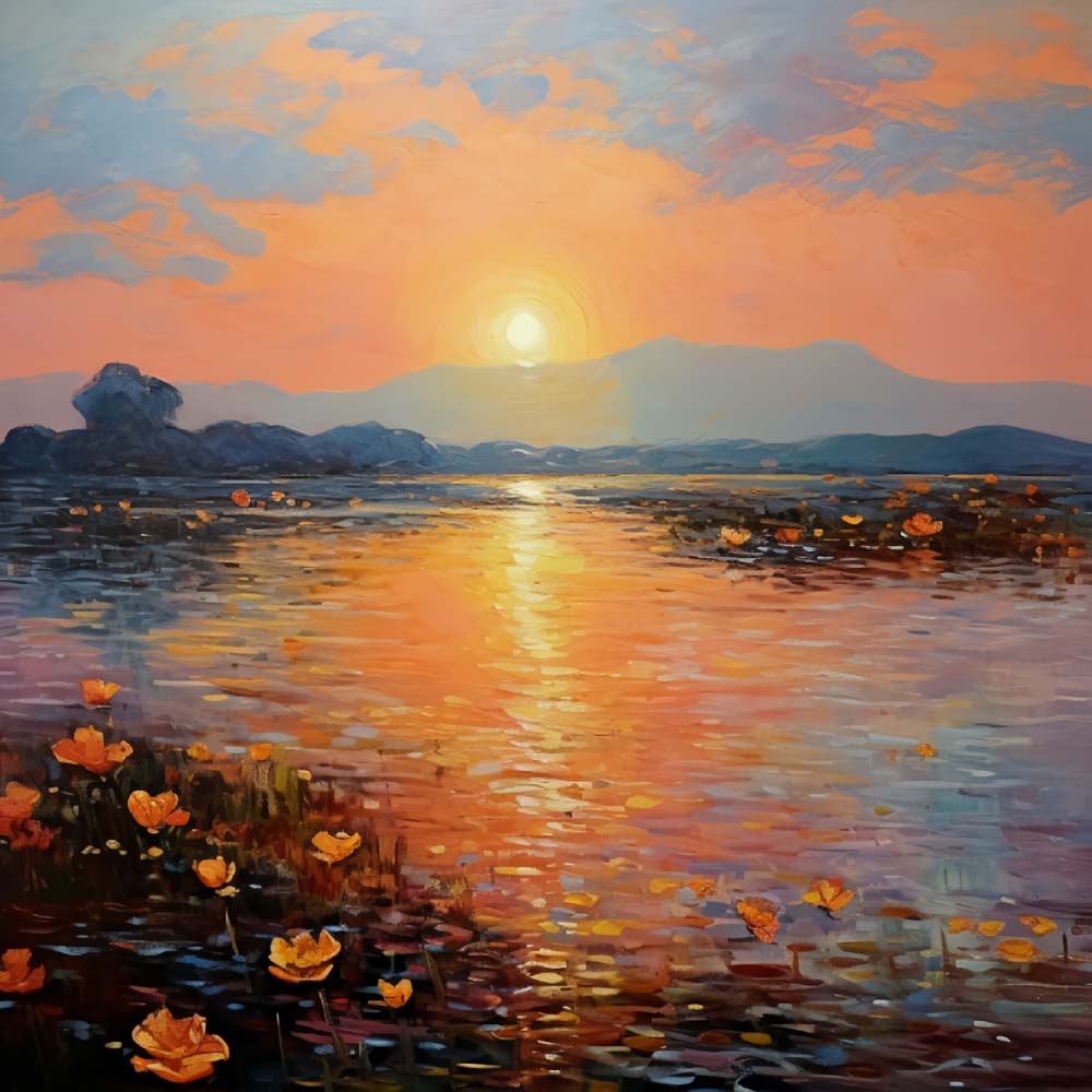 Bloemenmeer bij Zonsondergang Diamond Painting