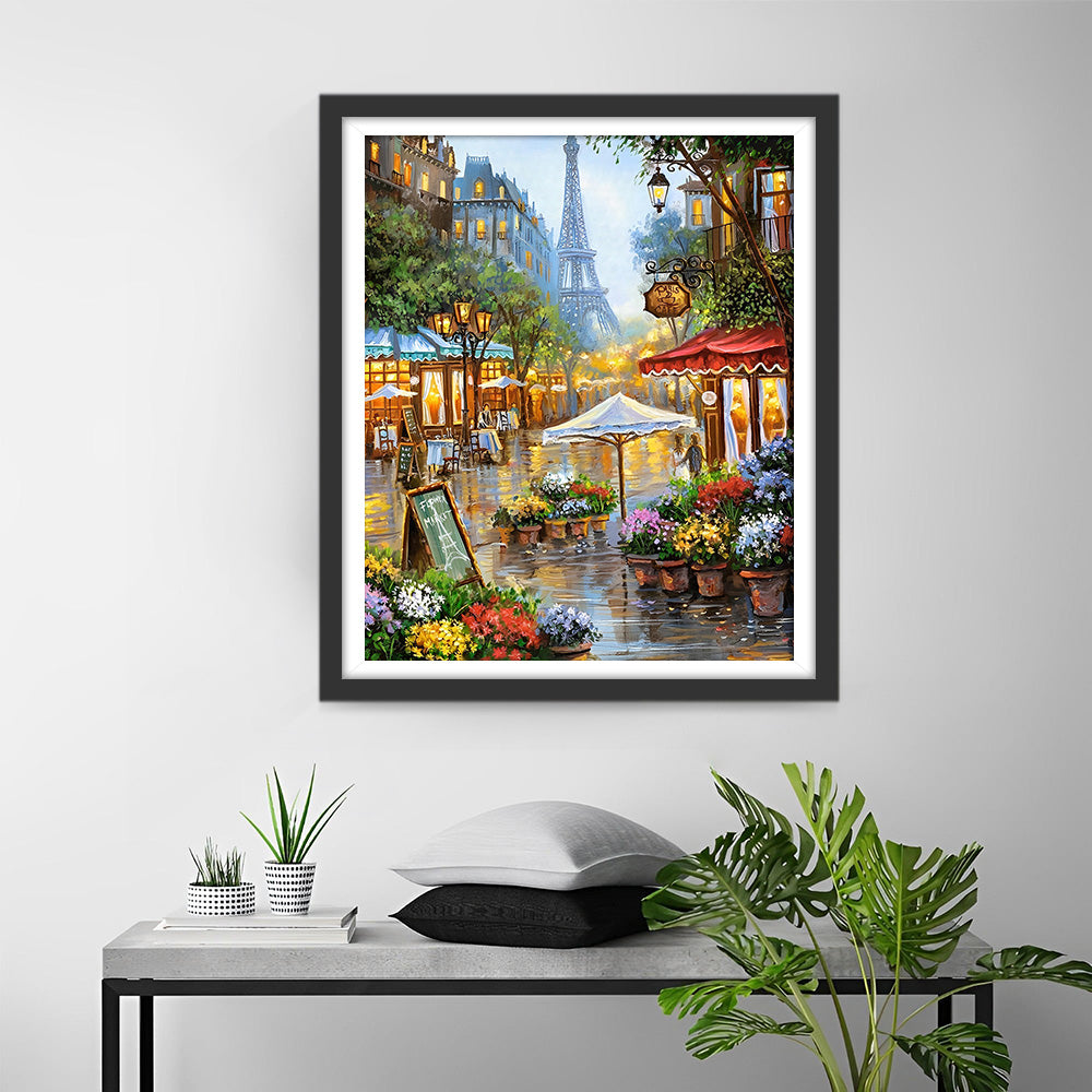 Bloemenwinkel in een Parijse Straat Diamond Painting