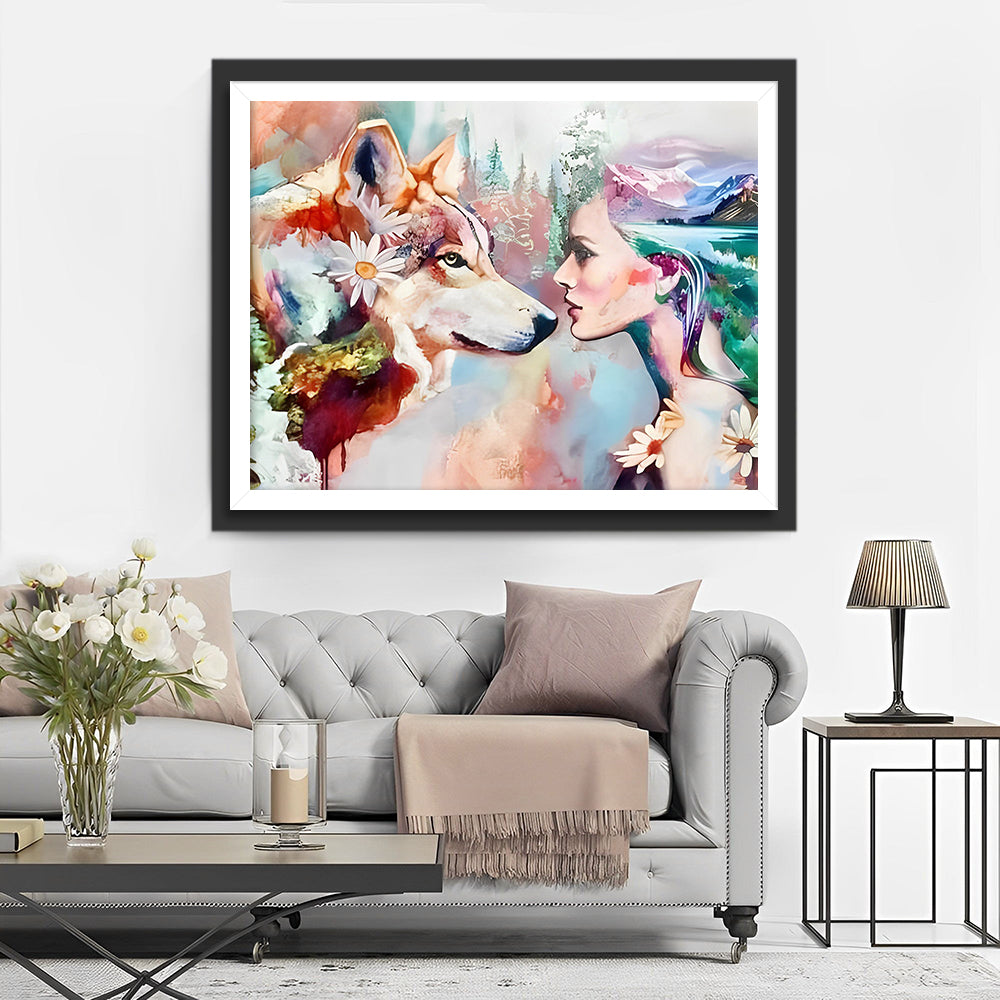 Bloemenwolf en Schoonheid Diamond Painting