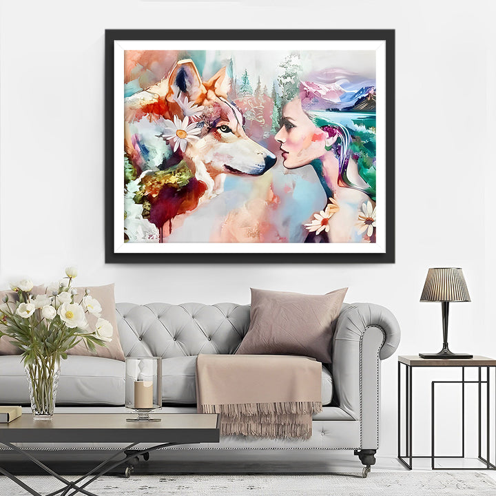 Bloemenwolf en Schoonheid Diamond Painting