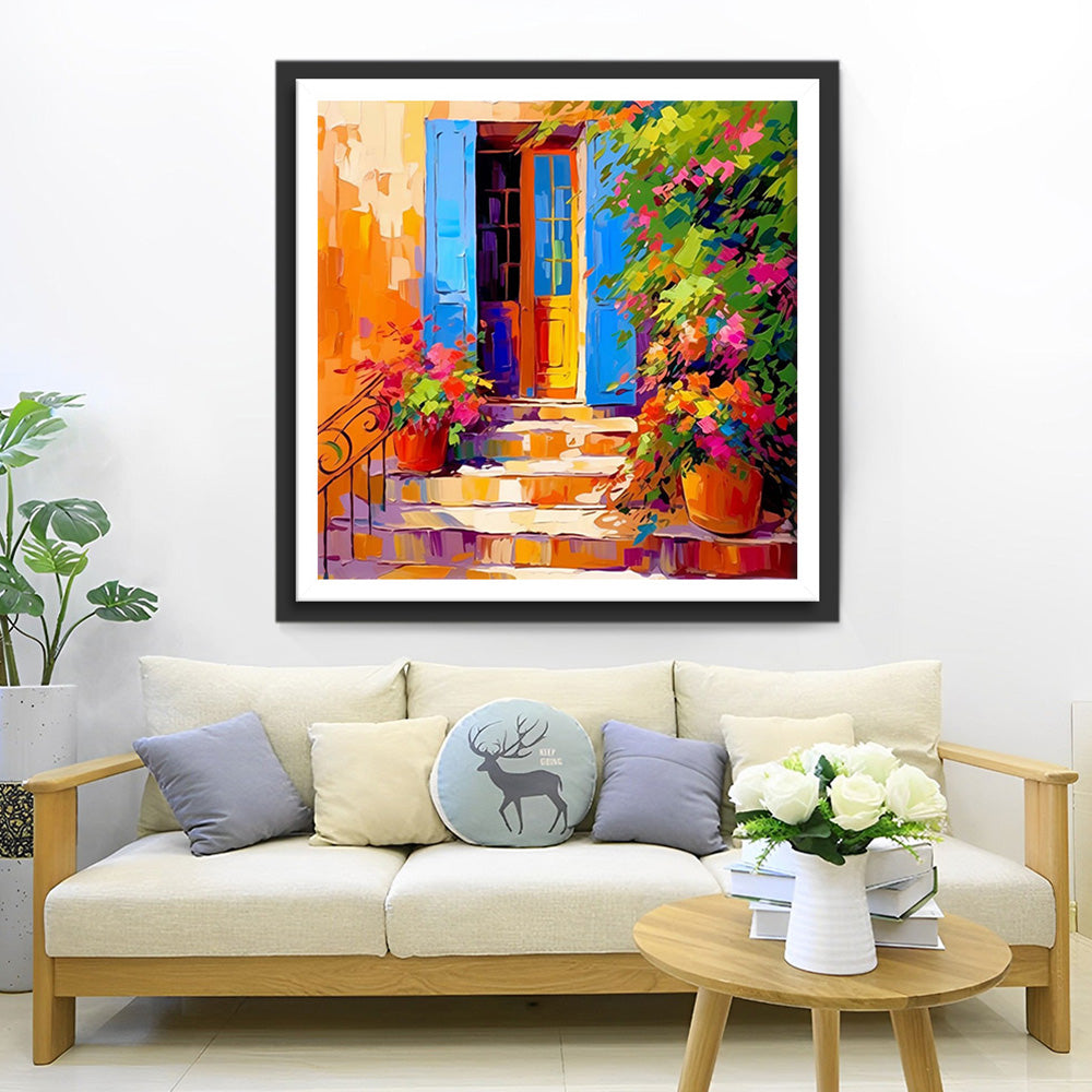 Bloempotten voor de Blauwe Deur Diamond Painting