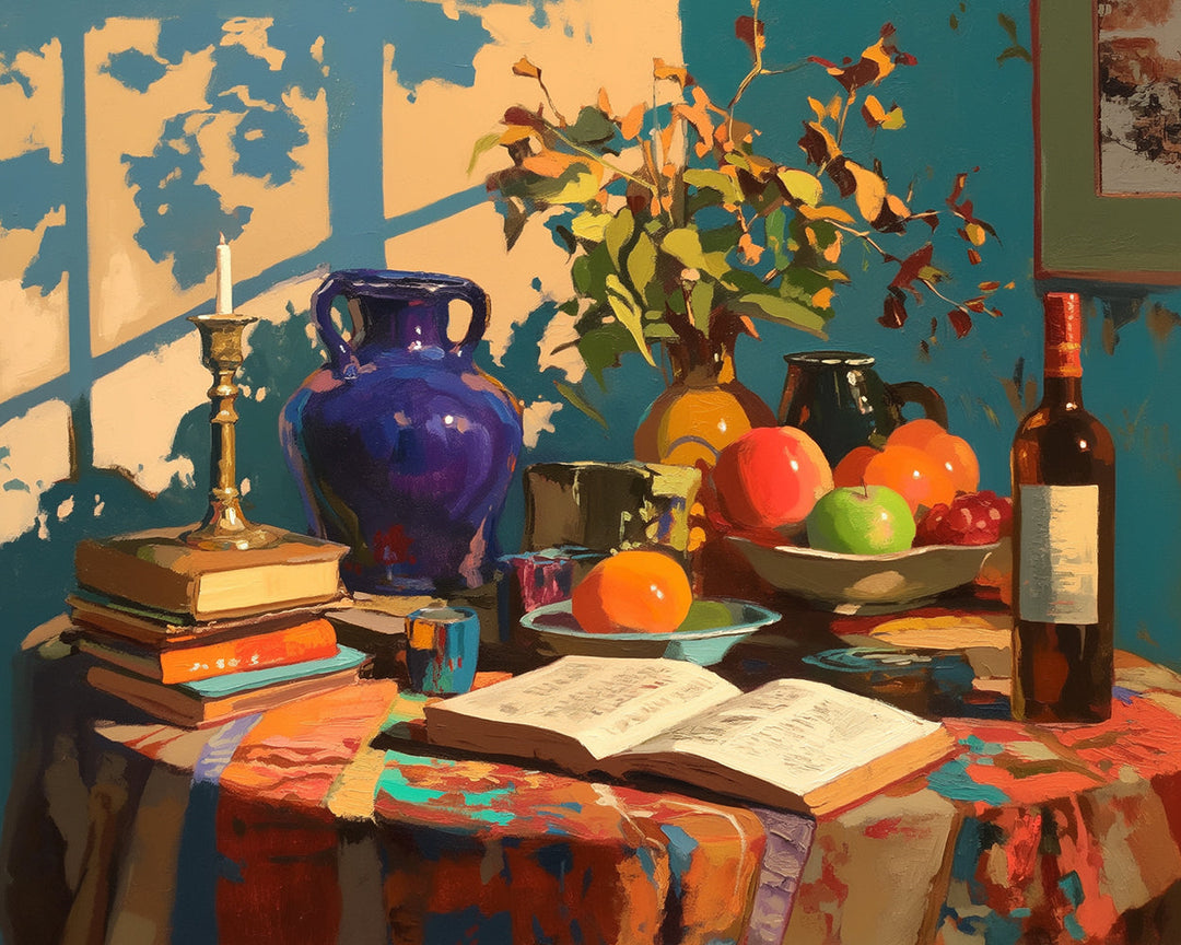 Boeken en Fruit op Tafel Diamond Painting