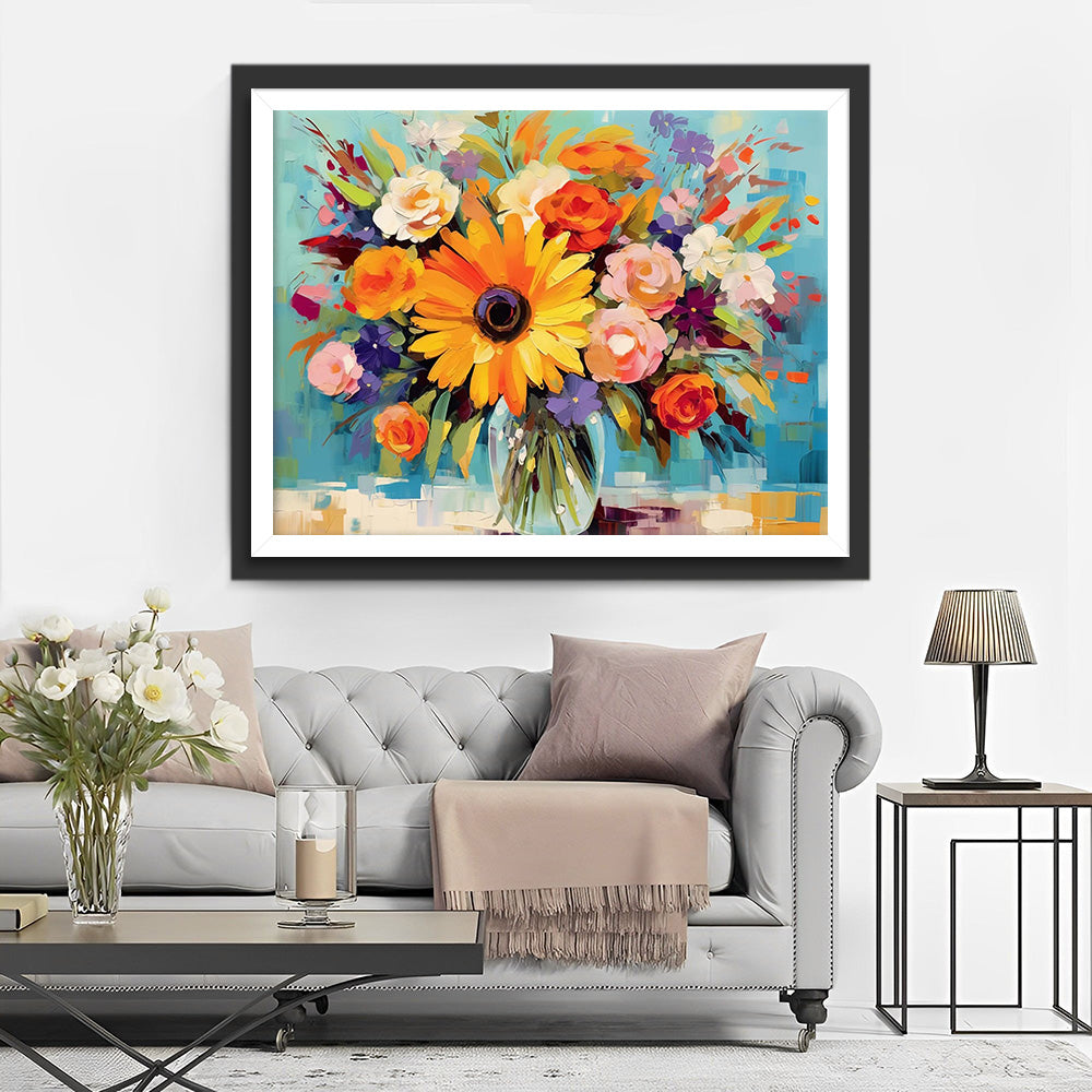 Boeket Bloemen in Glazen Vaas Diamond Painting
