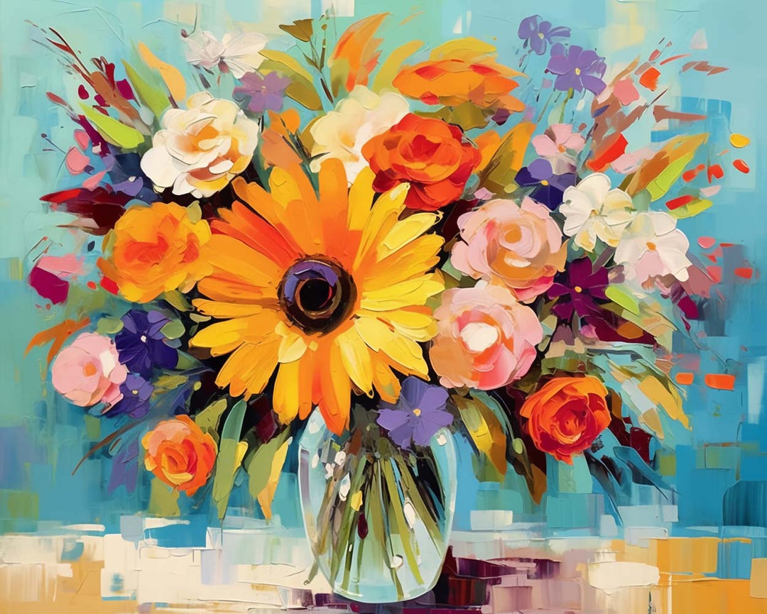 Boeket Bloemen in Glazen Vaas Diamond Painting