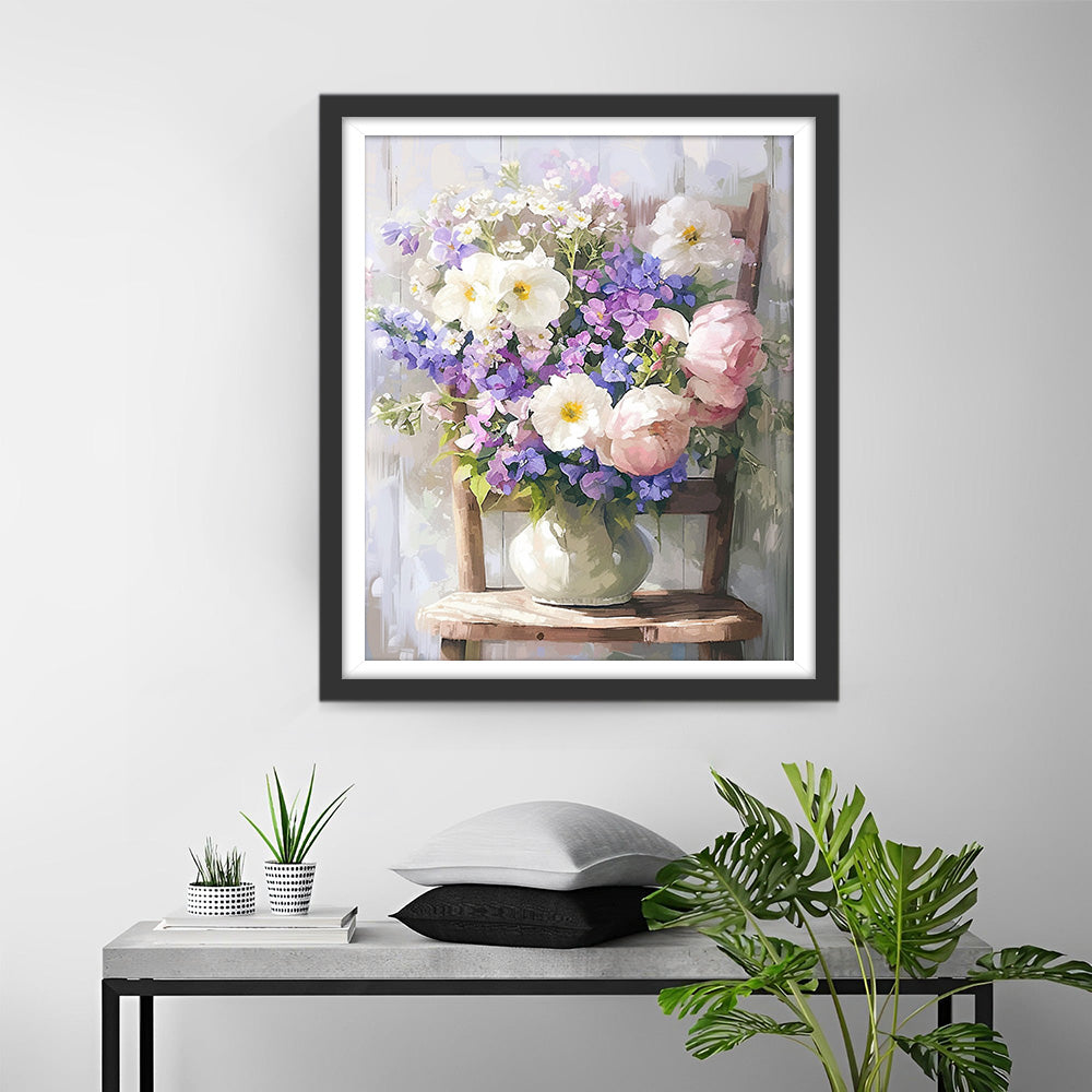 Boeket Bloemen op een Stoel Diamond Painting