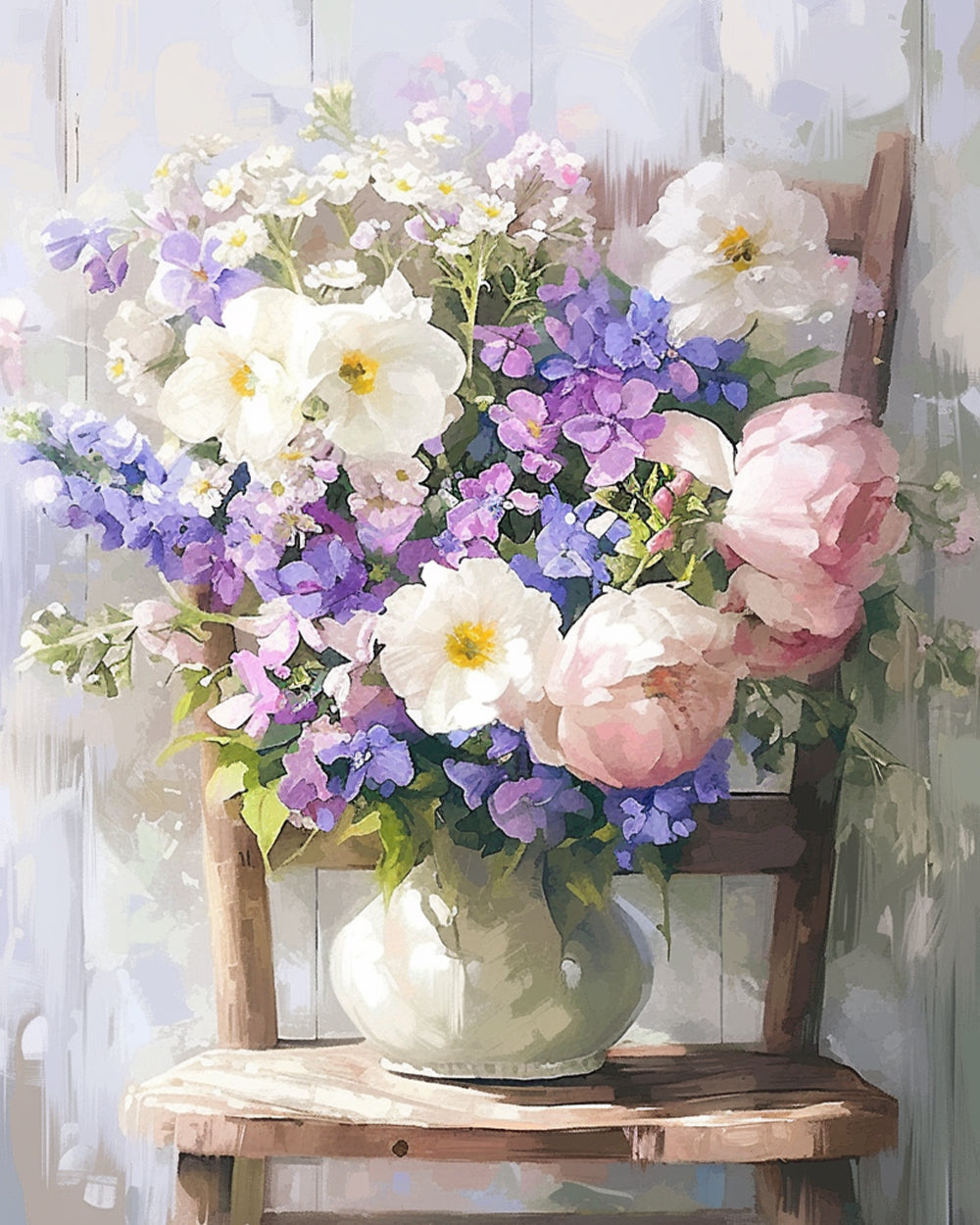 Boeket Bloemen op een Stoel Diamond Painting