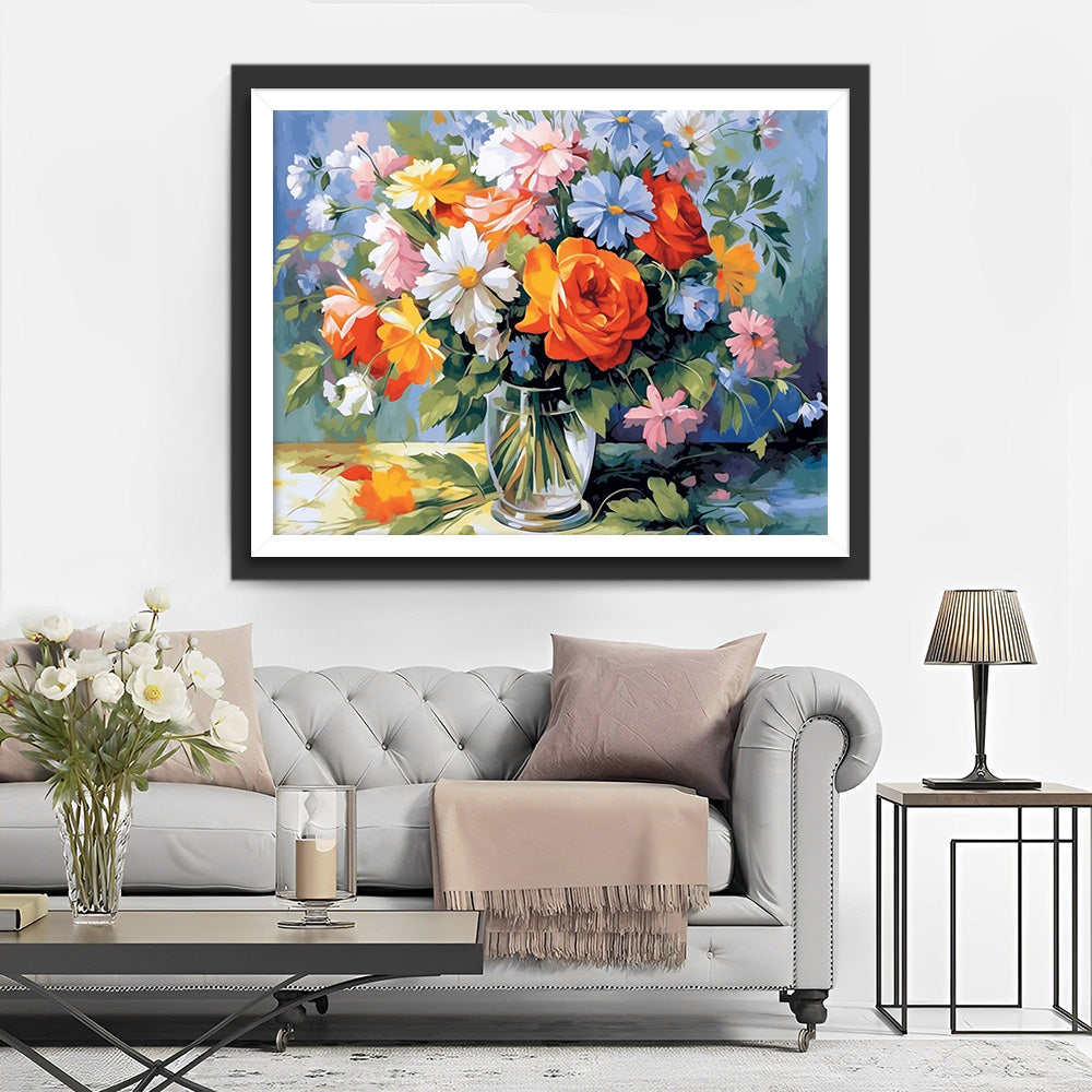 Boeket in Witte Glazen Vaas Diamond Painting
