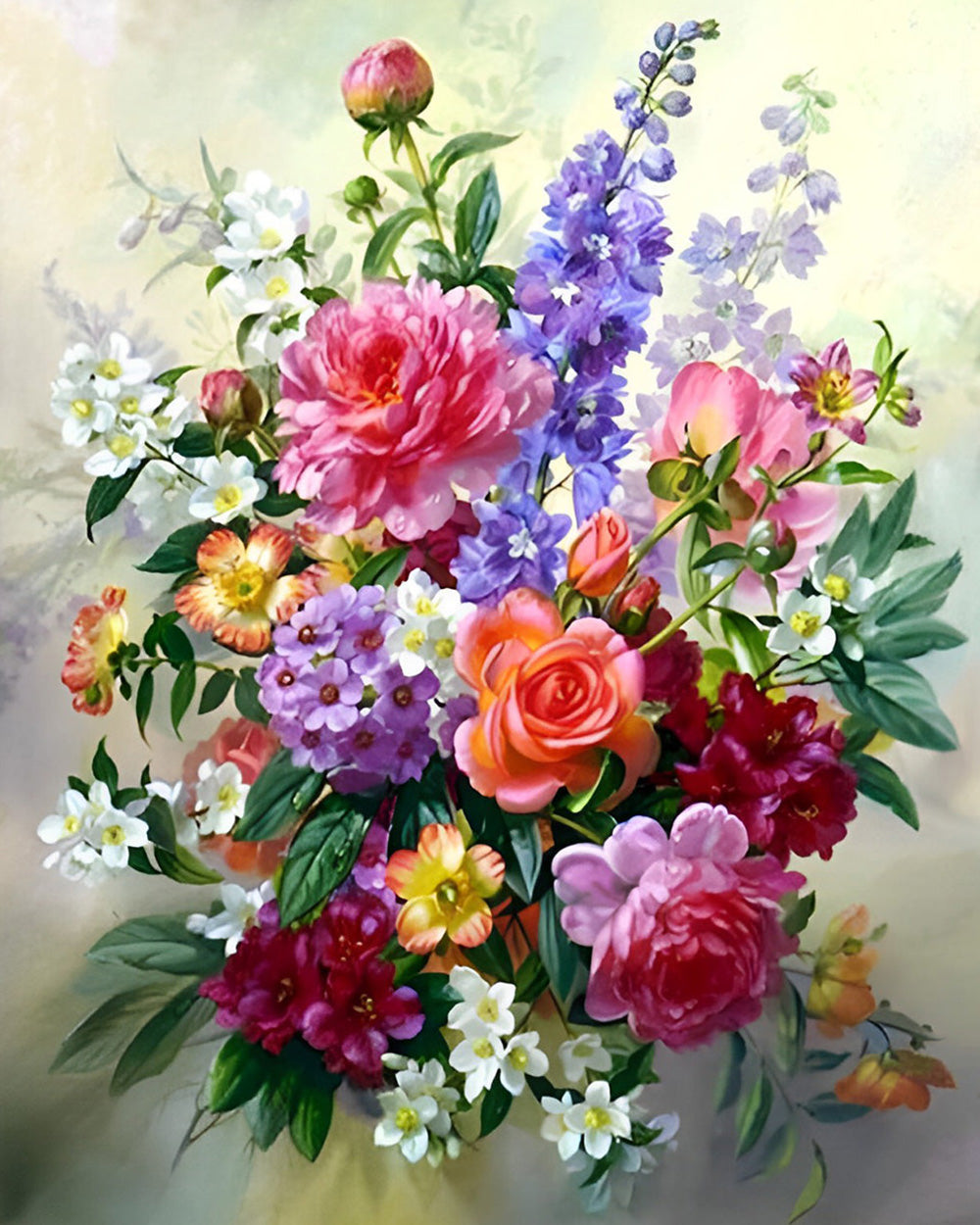 Boeket van Rozen en Seringen Diamond Painting