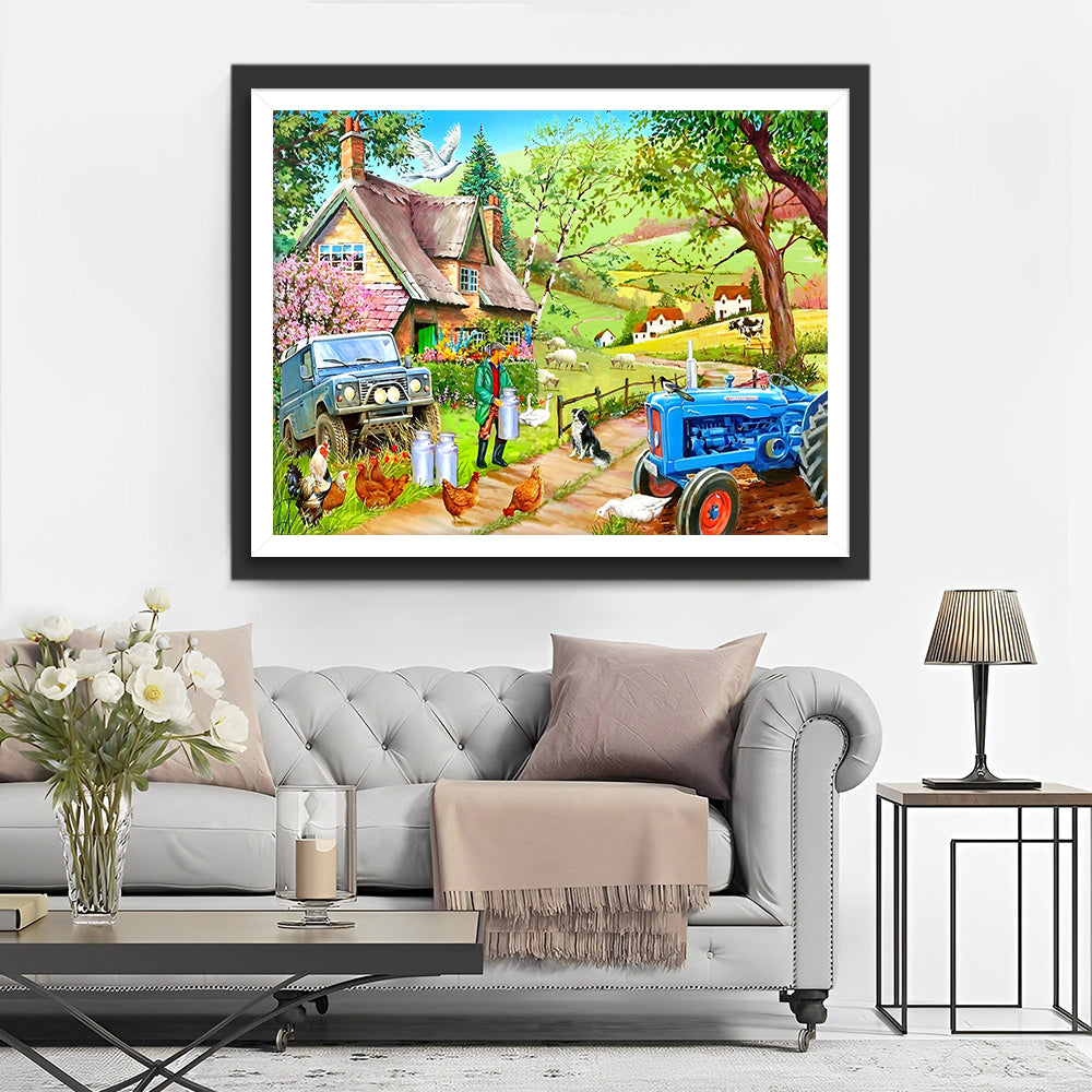 Boerderij in de Bergen in de Lente Diamond Painting