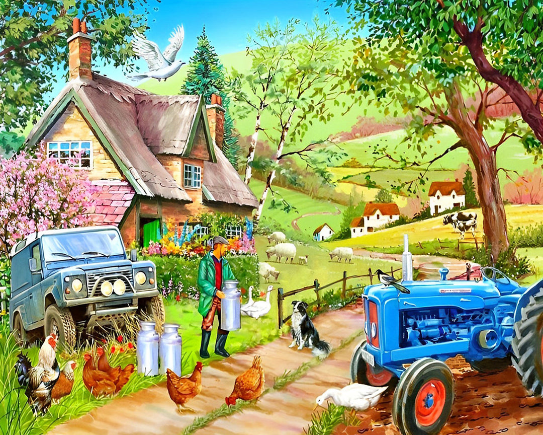 Boerderij in de Bergen in de Lente Diamond Painting