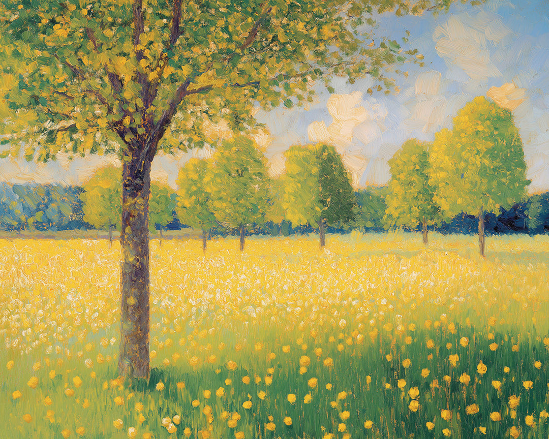 Bomen in Gele Bloemenweide Diamond Painting