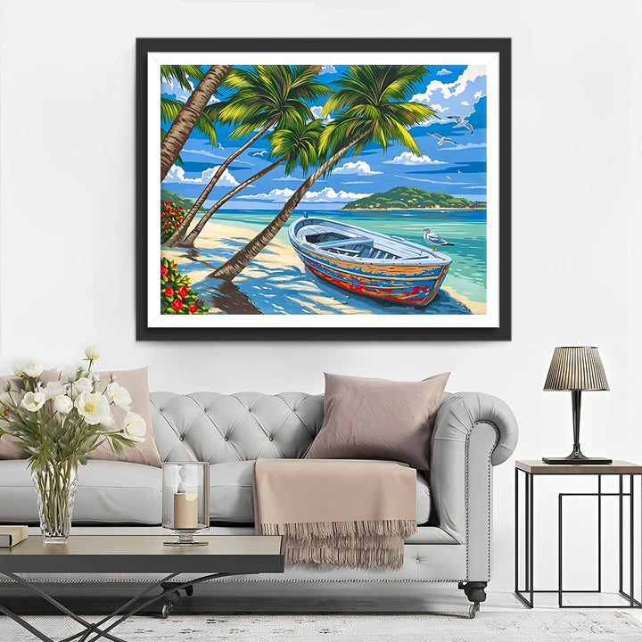 Boot en Palmbomen bij de Zee Diamond Painting