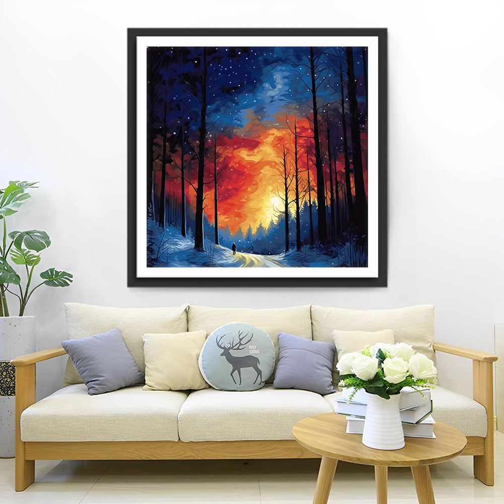 Bos bij Sterrennacht Diamond Painting