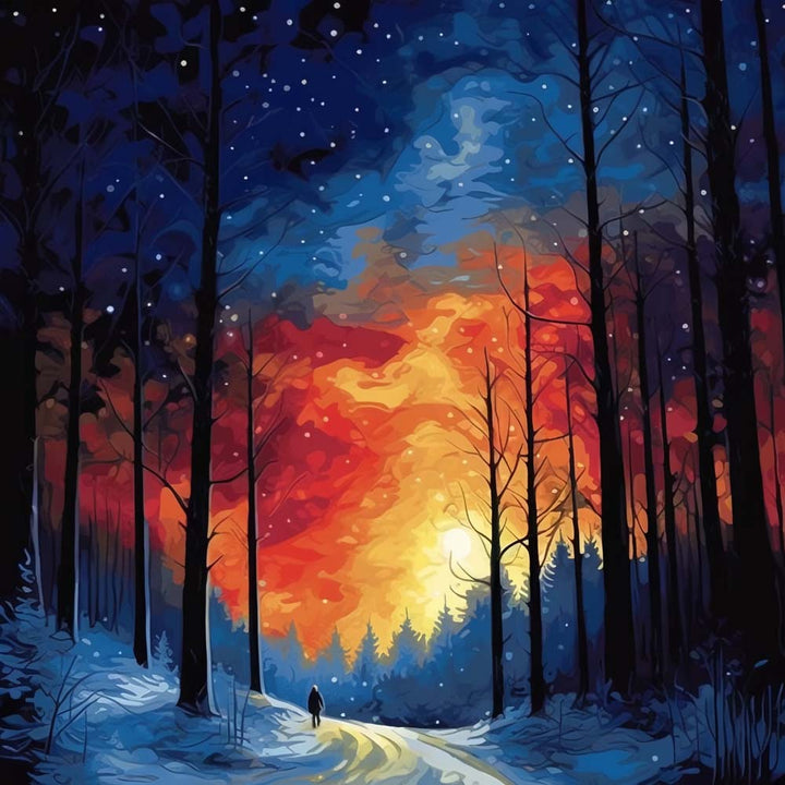 Bos bij Sterrennacht Diamond Painting