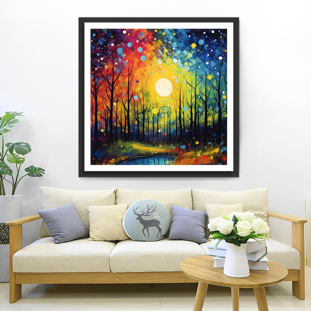 Bos onder de Prachtige Maan Diamond Painting